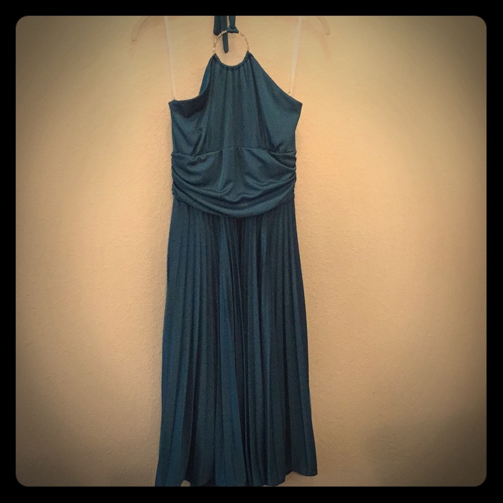 Teal halter cocktail dress